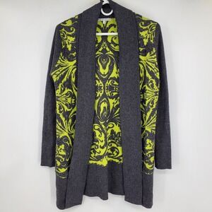 Alberto Makali Womens Wool Blend 3D Damask Jacquard Shawl Cardigan Grey Lime S